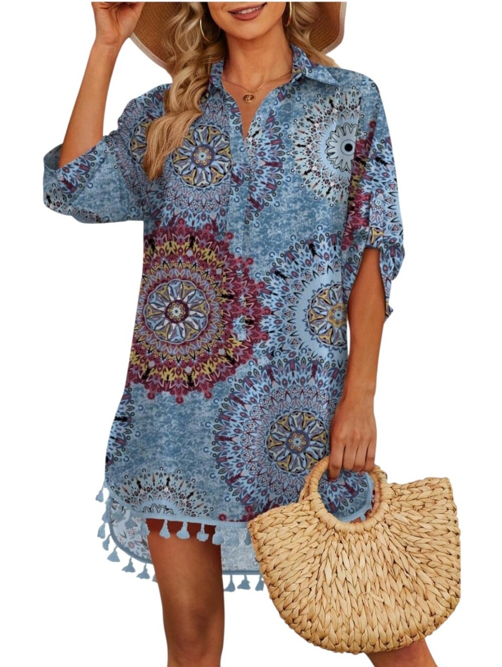 Boho Blue Mandala Swim Coverup Tunic